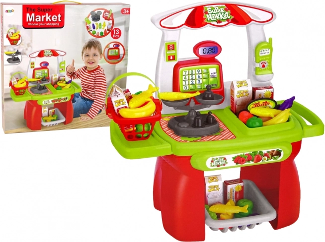 Kindersupermarkt – Einkaufskorb, Kasse, Waage und Lebensmittel (13-teiliges Set)