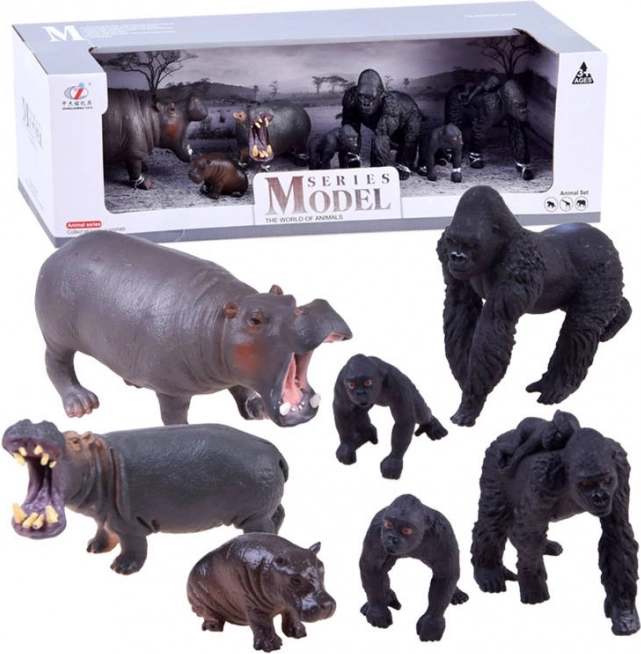 Safari-Figurenset mit Zebras und Löwen – Gorilla und Nilpferd