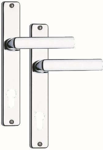 Türklinke mit Langschild 90 mm für Zylinder, Satin-Chrom/Edelstahl