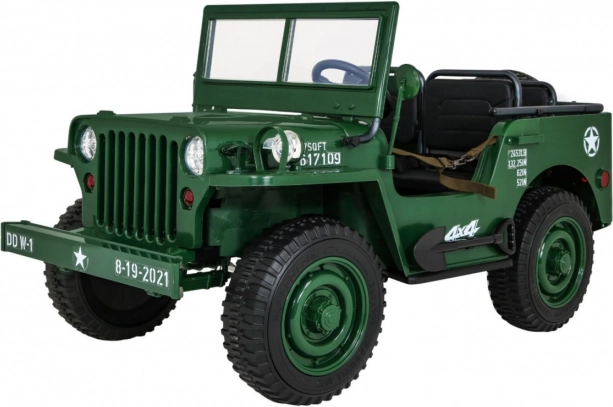 Retro Militär-Kinderauto für 3 Kinder grüner Jeep Willys 4x4