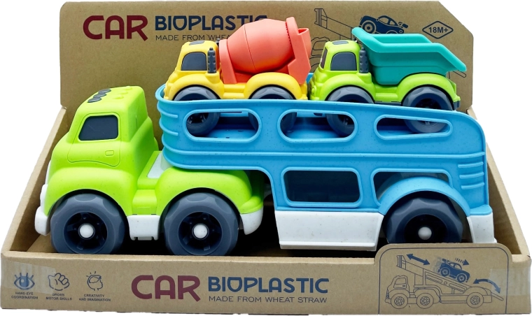 Bioplastik-Transporter-Truck mit 2 Fahrzeugen (Betonmischer und Kipper) 37 cm