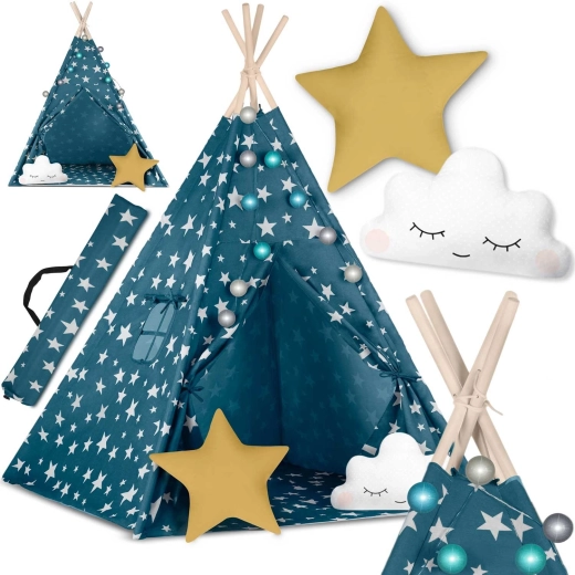 Kinder-Tipi mit Lichterkette Nukido – blau