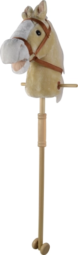 Beiger Steckenpferd mit Geräuschen und Rädern, abnehmbare Holzstange (95 cm)