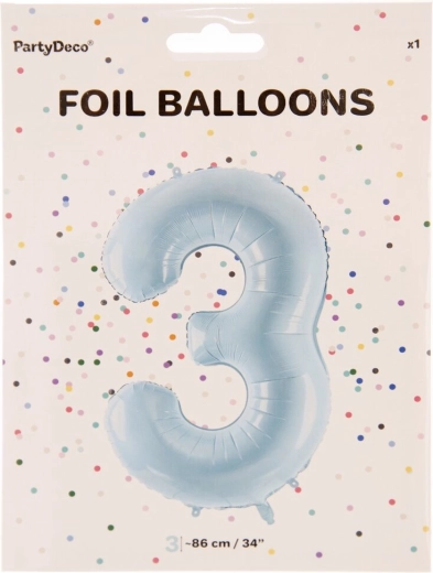 Folienballon Zahl 3 blau 86 cm