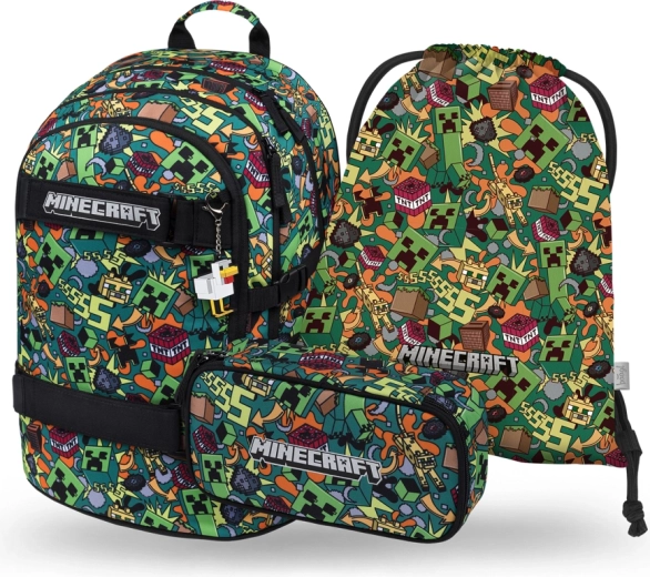 Schulset BAAGL Skate MINECRAFT Chaos – Rucksack, Federmäppchen und Beutel
