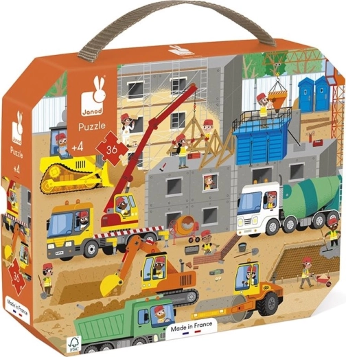 Janod Puzzle im Koffer – Baustelle, 36 Teile