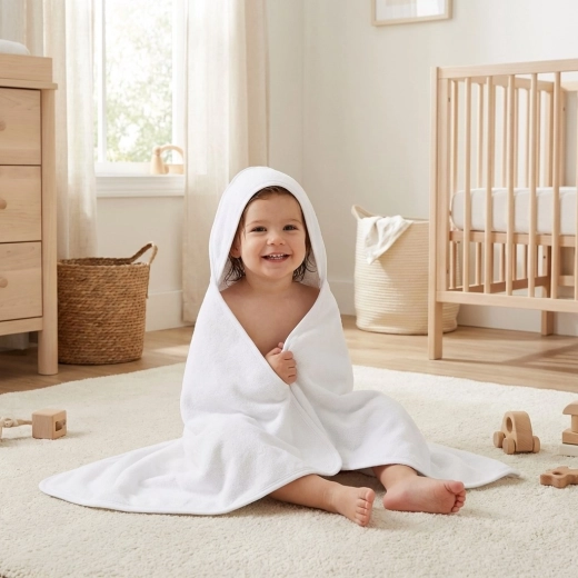 Kinder-Frottee-Badetuch mit Kapuze NEW BABY 100 × 100 cm weiß
