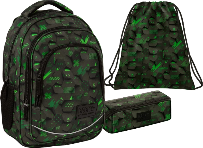 Vorteilhaftes Schulset BackUP Datastream 3-in-1 – Rucksack, Federmäppchen und Turnbeutel