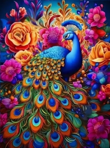 Diamantmalerei Pfau mit bunten Blumen 30 × 40 cm