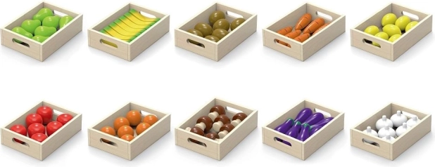 Holzobst und -gemüse in Schachteln von Viga