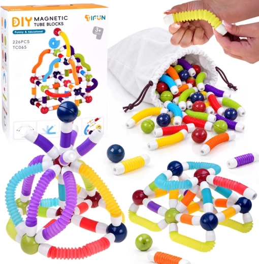 Magnetischer Bausatz mit flexiblen Röhrchen, 226 Teile