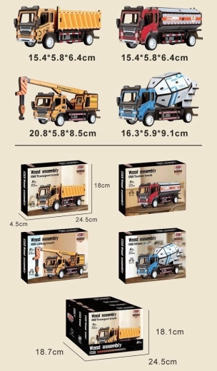 Holzbausatz Baustellenfahrzeug mit Rückzugsmechanismus – 1 Stück