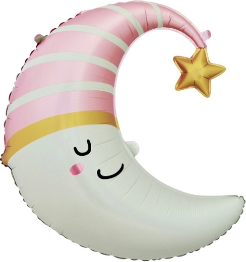 Folienballon Mond mit rosa Mützchen 56 × 68 cm