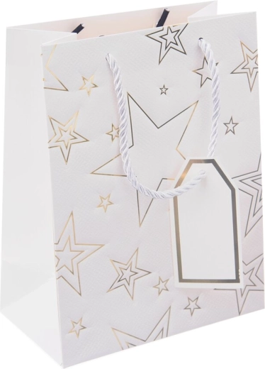 Geschenkpapiertüte mit Sternmotiv, weiß, 18 × 10 × 23 cm