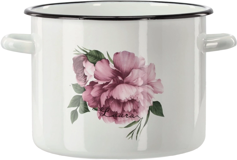 Emaillierter Topf 5,5 l, 22 cm, weiß Pfingstrose Laura