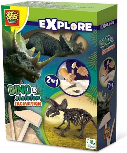 SES Creative Explore Dino-Fossilien 2-in-1 – Triceratops (Ausgrabungsset & zusammenbaubares Skelett)