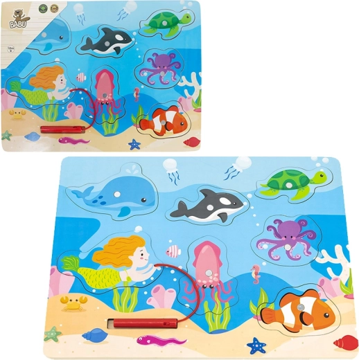 Babu Holzpuzzle mit Magnetangel – Unterwasserwelt