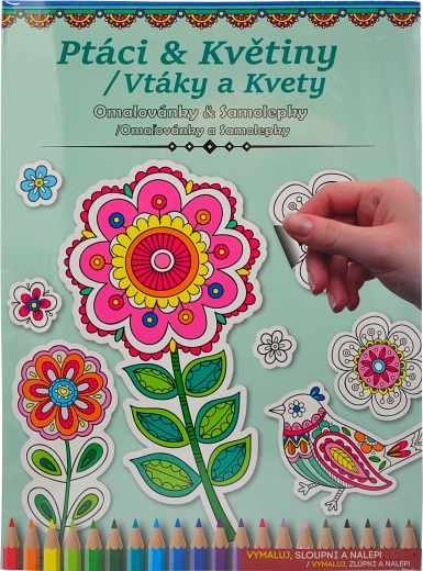 Ausmalbilder und Aufkleber – Vögel und Blumen