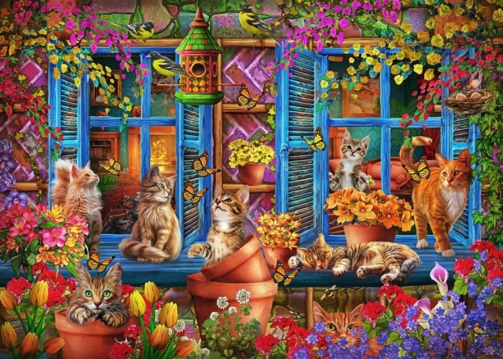 Puzzle Bluebird Fensterbrett mit Katzen 500 Teile
