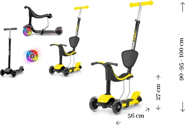 Little Star gelb-schwarzer Kinderroller 3-in-1 mit Sitz
