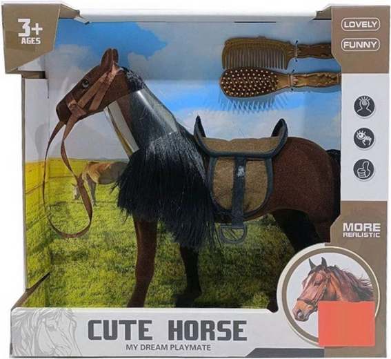 Braunes Pony mit schwarzer Mähne und Pflege-Zubehör zum Kämmen