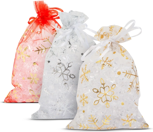 Geschenkbeutel aus Organza mit Schneeflocken 10 × 15 cm – 1 Stück