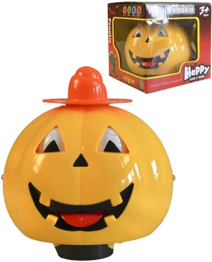 Gelber Halloween-Kürbis mit Licht und Ton, 13 cm