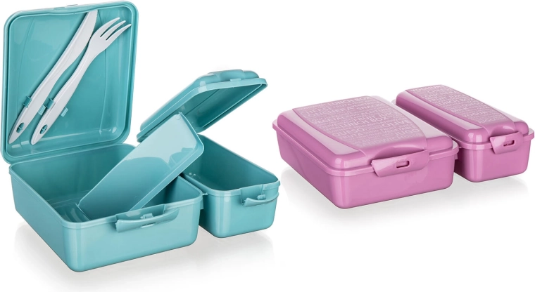 Unterteilte Lunchbox mit Clipverschluss und Besteck 21,5 × 16 × 6,5 cm – 1 Stück