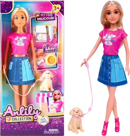 Puppe mit Hund an der Leine