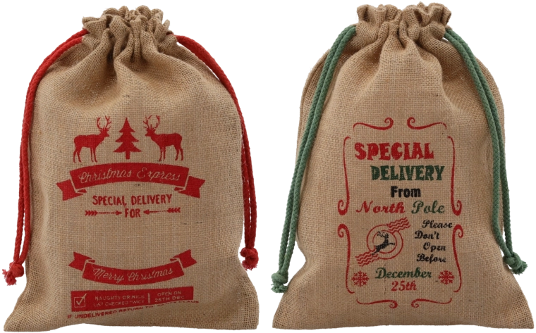 Jute-Geschenkbeutel 28 × 40 cm, Mustermix, Packung 10 Stk.