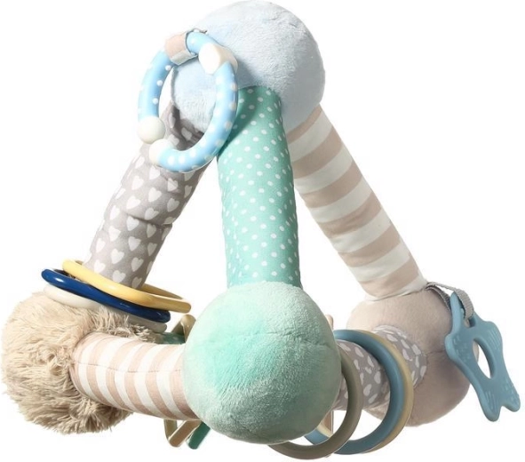 BabyOno edukative Plüsch-Pyramide mit Beißring am C-Ring, Mint, 3M+
