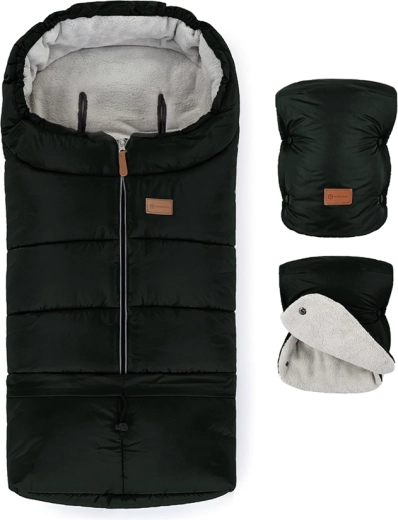 Petite&Mars Set Winterfußsack Jibot 3in1 und Kinderwagen-Handmuffe Jasie Ink Black