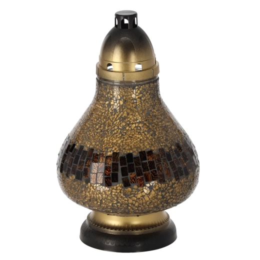 Glaslaterne Buntglas Karaffe gold 37 cm, Brenndauer bis zu 50 Stunden