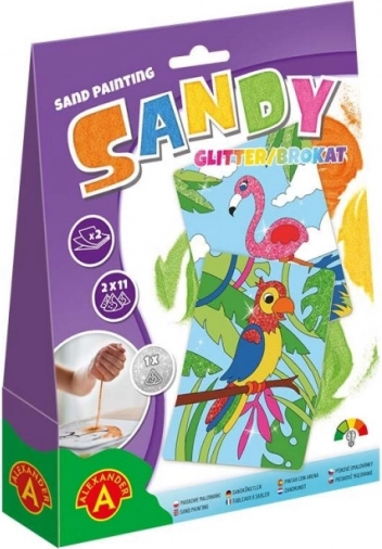 Sandbilder ALEXANDER – glitzernder Sand Papagei und Flamingo