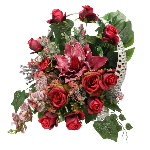 Dekorativer Blumenstrauß im Weidenkörbchen Herz Nr. 9