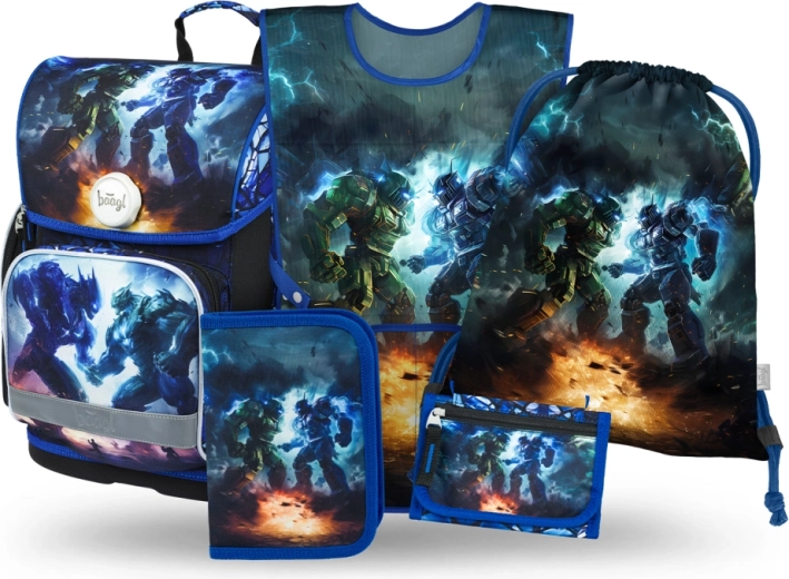 Schulset 5-in-1 Baagl Roboter – Schulranzen, Federmäppchen, Beutel, Schürze und Geldbörse