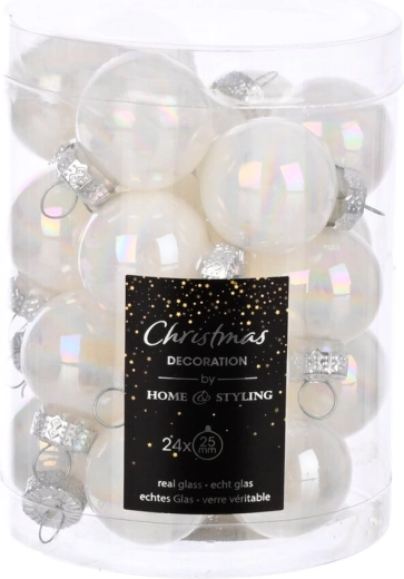 Glas-Christbaumkugeln Perlmuttweiß 2,5 cm, 24 Stk.