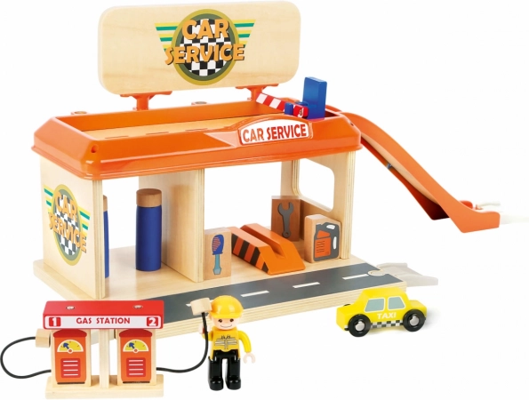 Holzwerkstatt und Tankstelle für Kinder mit Zubehör
