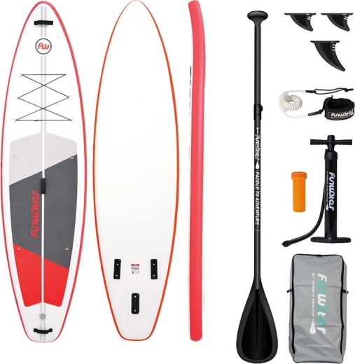 FunWater aufblasbares Paddleboard SUP-Set 335 × 84 × 15 cm, rot‑weiß