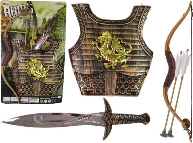 Kinder-Samuraikostüm mit goldener Rüstung, Bogen und Schwert