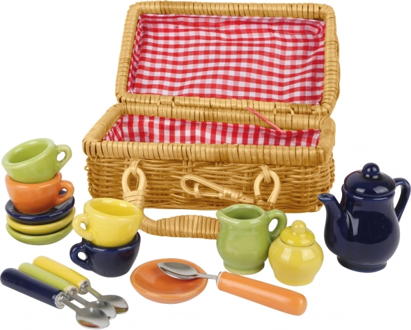 Small Foot Picknickkorb mit buntem Keramikgeschirr