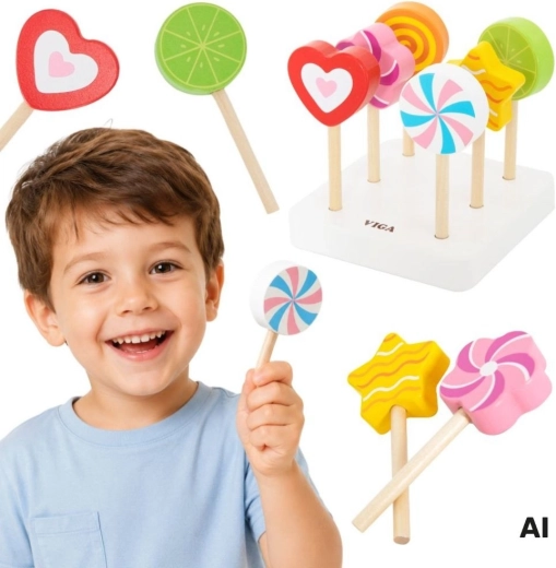Viga Holz-Lutscher-Set mit Ständer für Kinder ab 18 Monaten