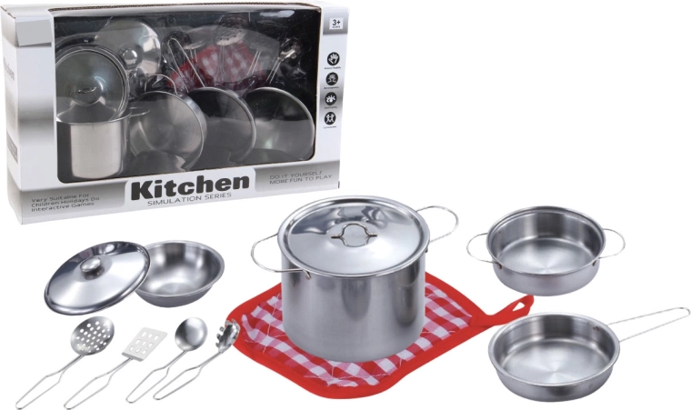 Metall-Kochgeschirr-Set für Kinder mit Zubehör, 11-tlg.