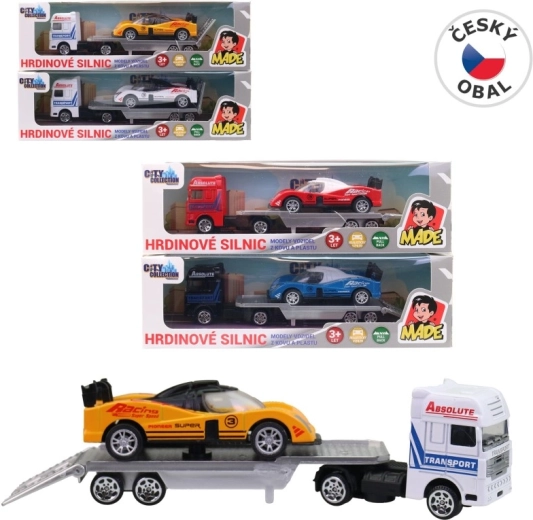 Autotransporter mit Rennauto 18 cm