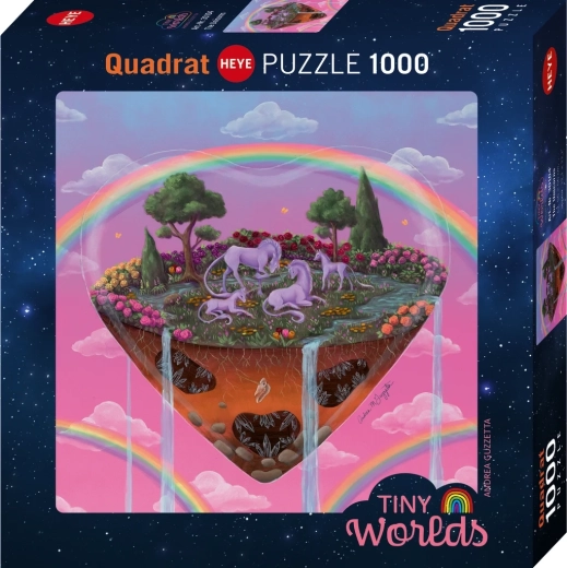 Heye quadratisches Puzzle Tiny Worlds: Einhörner, 1000 Teile