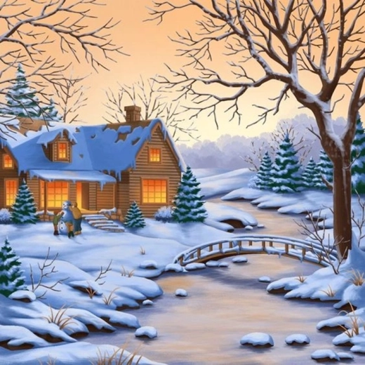 Norimpex Malen nach Zahlen Schneemann vor dem Haus 40 × 50 cm