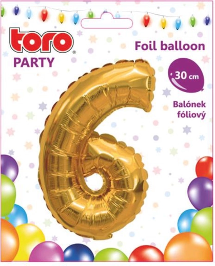 Folienballon Zahl 6, 30 cm, gold TORO