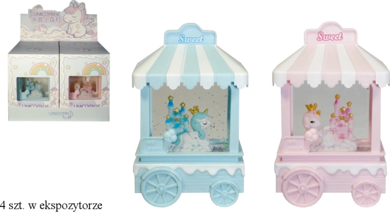 Laterne mit wirbelndem Glitzer, batteriebetrieben – Kinderwagen mit Einhorn