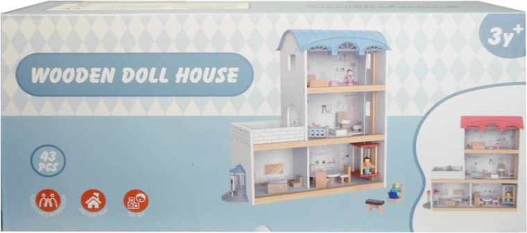 Holzpuppenhaus mit Aufzug und Möbeln