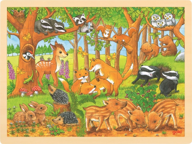 Goki Holzpuzzle Tierbabys im Wald, 48 Teile